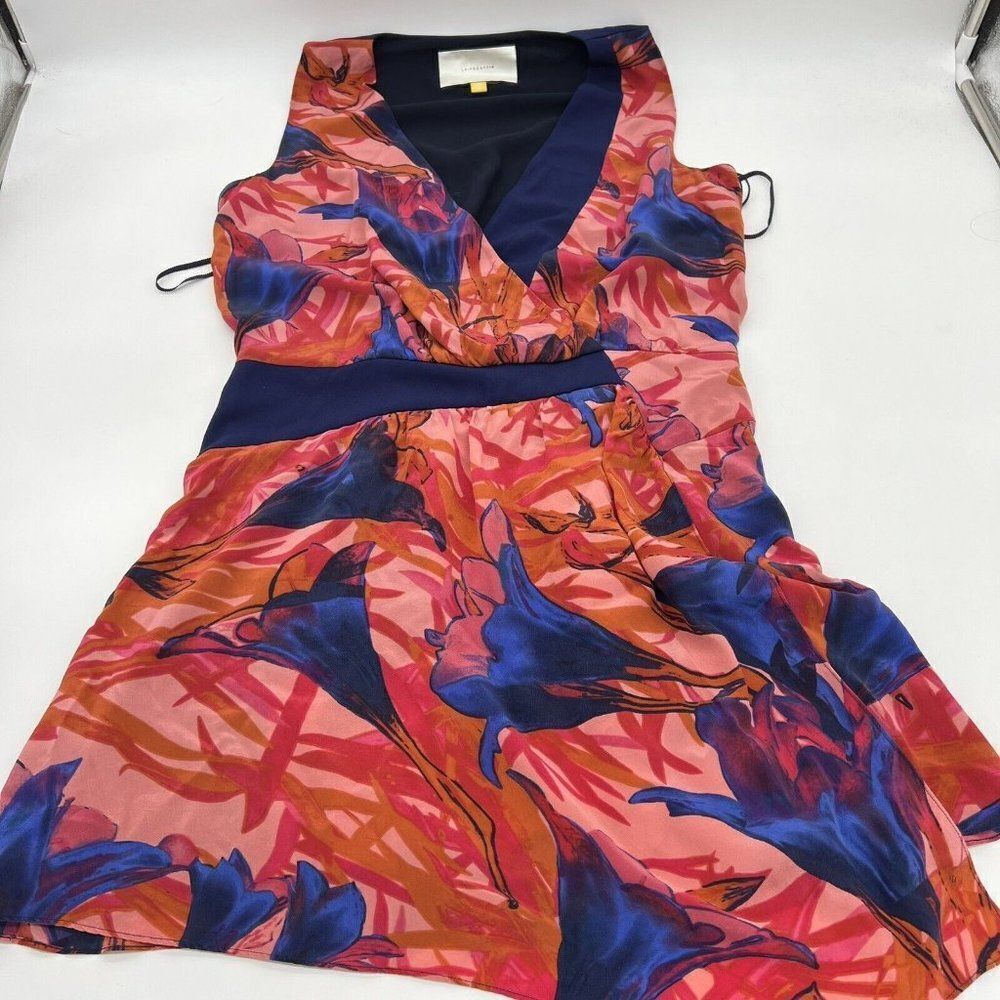 Leifsdottir Anthropologie Dress Pink Multi Faux Wrap Floral 100% Silk Lined Sz 8